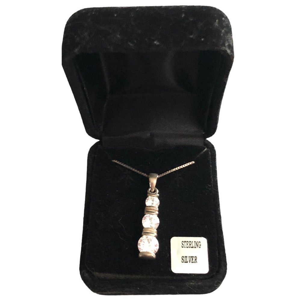 JC 925 Sterling Silver multi Faceted CZ pendant/Necklace - 21 5/8"